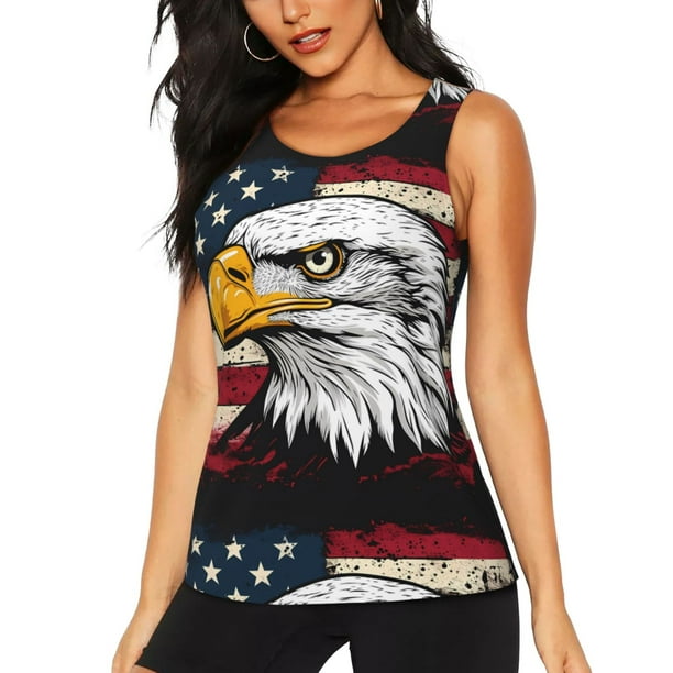 Fotbe American Bald Eagle Blusas Sin Mangas para Mujer – Estilo Casual, Corte Suelto, Slim-Fit, Cuello Redondo Deportivo, Tops de Verano para Gimnasio y Yoga-Medium