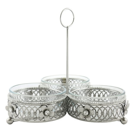 - Three Dip Dish Bowls And Metallic Holder Gift Set Crystal Accented
