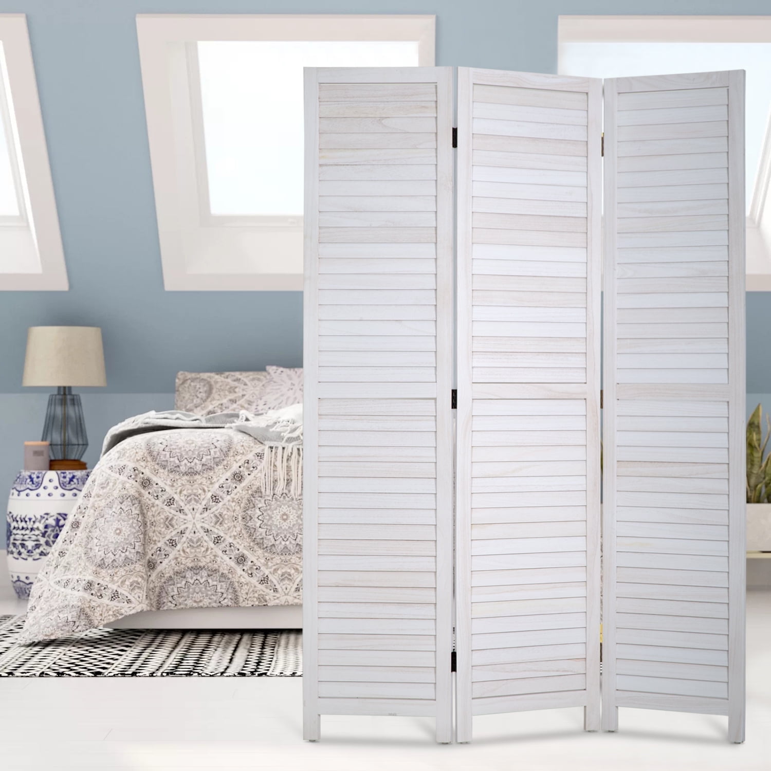 FDW 3-Panel Room Divider White Foldable Wooden Screen for Home Office Bedroom Restaurant 67.7" x 16.9"(Each Panel),White