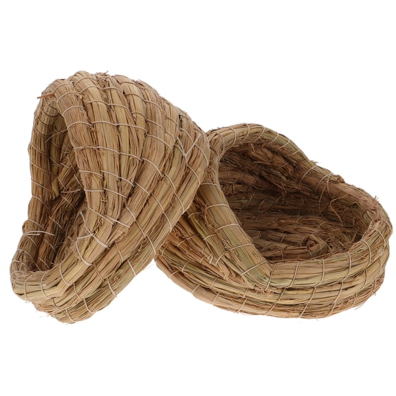 OUNONA 2Pcs Handwoven Straw Chicken Coop Bed Small Pet Sleeping House Lightweight
