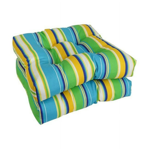 Blazing Needles 19 in. Squared Patterned Spun Polyester Tufted Dining Chair Cushions, Covert Bluebell - Set of 2