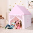 thumbnail image 2 of Costway Casa con Forma de Carpa con Espacio Privado para Niños con Sólida Estructura de Madera y Manta de Algodón Rosa 120 x 105 x 140 cm, 2 of 10