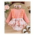 thumbnail image 3 of Nituyy Baby Girl 2Pcs Suit, Long Sleeve Round Neck Floral Ruffle Loose Short Romper+ Headband, 3 of 9