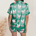 thumbnail image 2 of Women's Pajama Set Cute Heart Rabbit Short Sleeve Button-Up Shirt Pajama Shorts Set Dark Green XL, 2 of 5