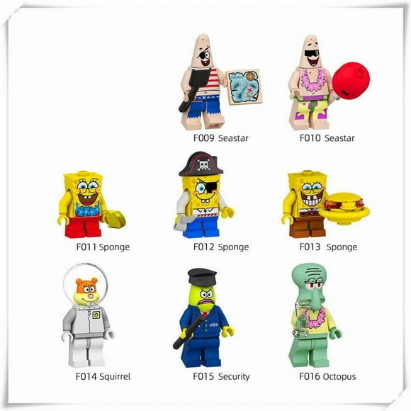 Set de 8 Minifiguras de Bob Esponja Bloques de Construcción, Figuras de Acción Coleccionables de Dibujos Animados, Juguetes Educativos para Niños y Fans, Regalo para Cumpleaños Navidad Halloween