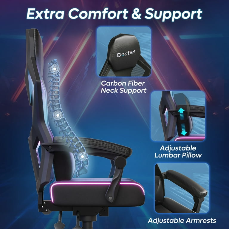 Bestier RGB LED Gaming Chair, Breathable, Adjustable Armrests
