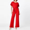 thumbnail image 5 of Huankd Womens Summer Casual Short Sleeve Pants Suit Beach Vacation Romper Belted Dressy Wedding Guest Jumpsuit Jumper Red M, 5 of 5