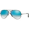 Ray Ban RB3025 AVIATOR LARGE METAL 002/4O 55M Shiny Black/Blue Gradient Mirror Sunglasses For Men For Women
