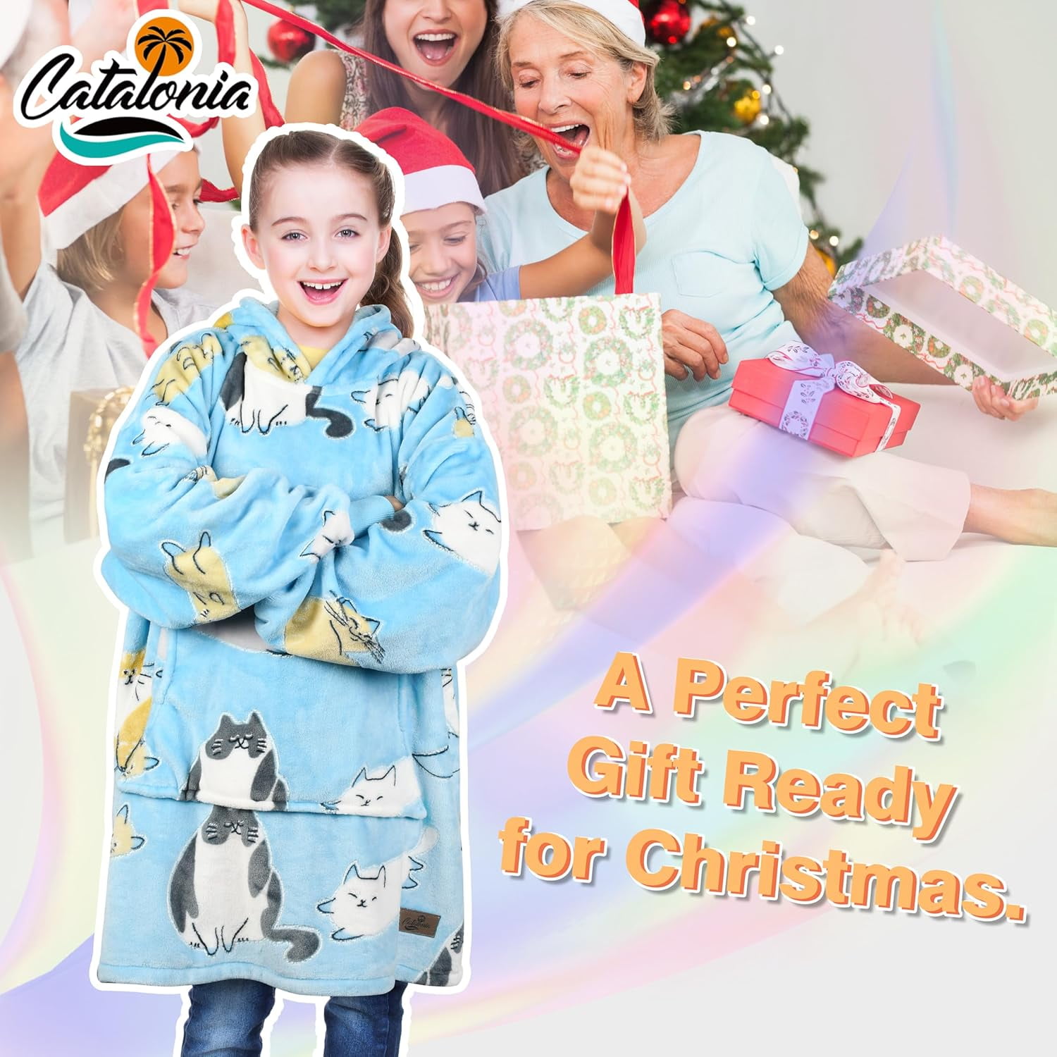 Catalonia Oversized Blanket Hoodie Sweatshirt, Fleece Pullover with Large Front Pocket, Super Soft Warm Comfortable for Teenagers Kids Youth