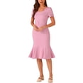 thumbnail image 2 of INSPIRE CHIC Women's Sheath Dress Cocktail Party 1950s Vintage Button Decor Ruffled Mermaid Midi Dress S Pink, 2 of 6
