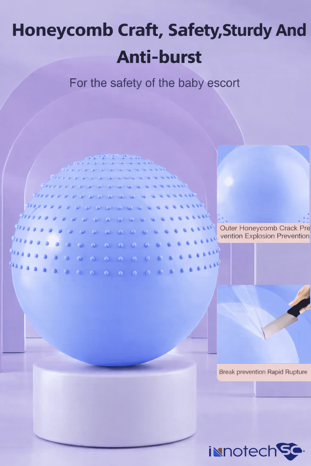Innotech SC 65 cm (25.5 Inch) 2-in-1 Massage & Yoga Exercise Ball with Pump, Anti-Burst Stability Ball for Fitness, Pregnancy, Office Chair & Balance Training, Blue