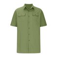 thumbnail image 3 of Iugvhana Classic Shirts for Men Short Sleeve Button Down Shirt with Double Pocket Regular-Fit Solid Color Lapel Tops Shirt Army Green M, 3 of 5