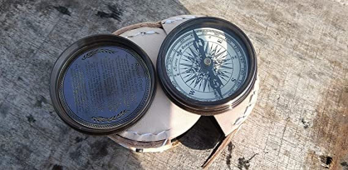 Nautical Robert Frost Poem Engraved Brass Antique Compass with Leather case, Unique Vintage Gift for All Occasion. Camping Compass, Boating Compass, Gift Compass, Graduation Day Gifts, Husband, Father