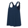 thumbnail image 5 of Nestiefly Bohemian Linen Tank Top for Women Loose Fit Crew Neck Sleeveless Shirts Strap Lace Camisole Summer Tops Curved Hem Navy M, 5 of 7