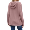 thumbnail image 5 of QAFOPEH Women V Neck Long Sleeve Drawstring Hooded Textured Loose Pullover Top, 5 of 5