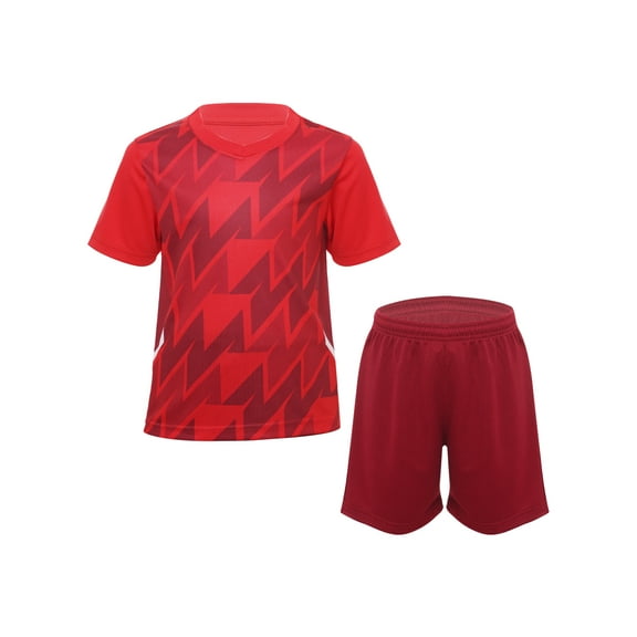 Yartina Kids Boys Football Training Uniform Soccer Jersey Short Sleeve Shirts with Drawstring Mesh Red M