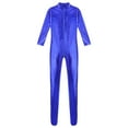 thumbnail image 5 of YONGHS Women's Shiny Holographic Unitard Zentai Jumpsuit Mock Neck Zipper Front Bodysuits Catsuits Blue M, 5 of 8