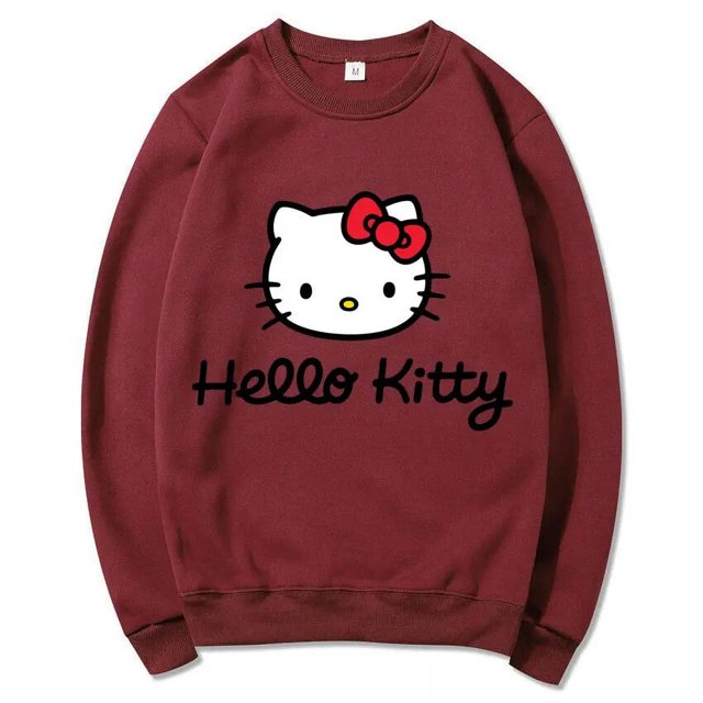 Hello Kitty Pull Femme Dessin Animé Printemps Automne Homme Col Rond Chandail à Capuchon Vêtements 2024 Nouveau Mode Couple Chandail en Molleton Hauts