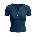 thumbnail image 5 of Womens Tops Short Sleeve Button V-Neck T Shirts Slim Stretchy Going Out Top for Women Gifts for Mom, 5 of 6
