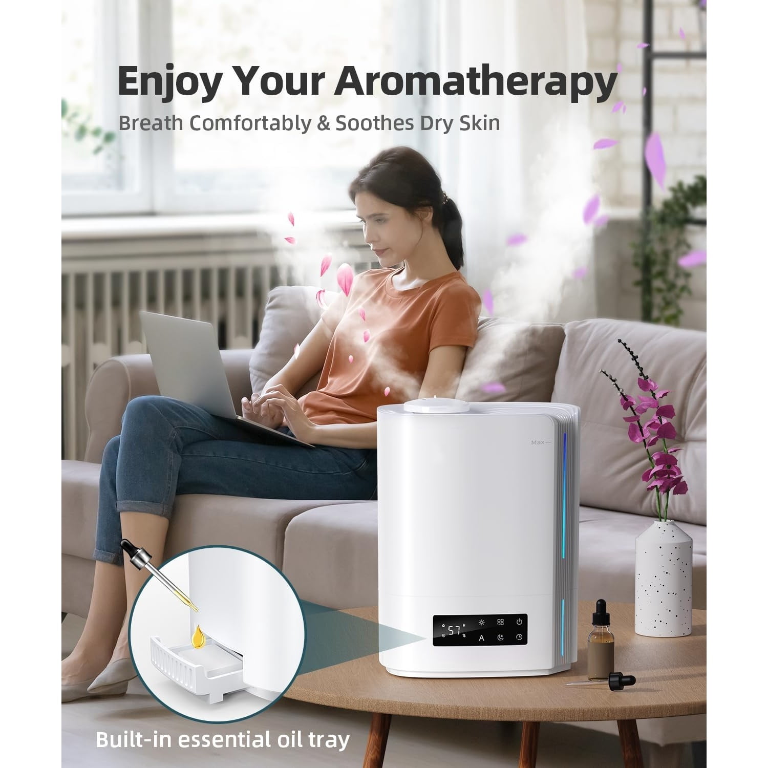 6L Humidifiers for Bedroom Large Room & Essential Oil Diffuser, Ultrasonic Top Fill Cool Mist Humidifiers for Baby, Plants, Nursery Last up to 60 Hours, Smart Humidistat Control, Quiet, White