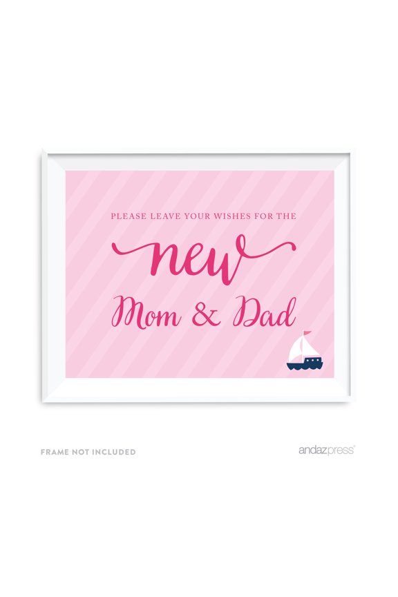 Leave Wishes For New Mom & Dad Pink Girl Nautical Baby Shower Party Signs
