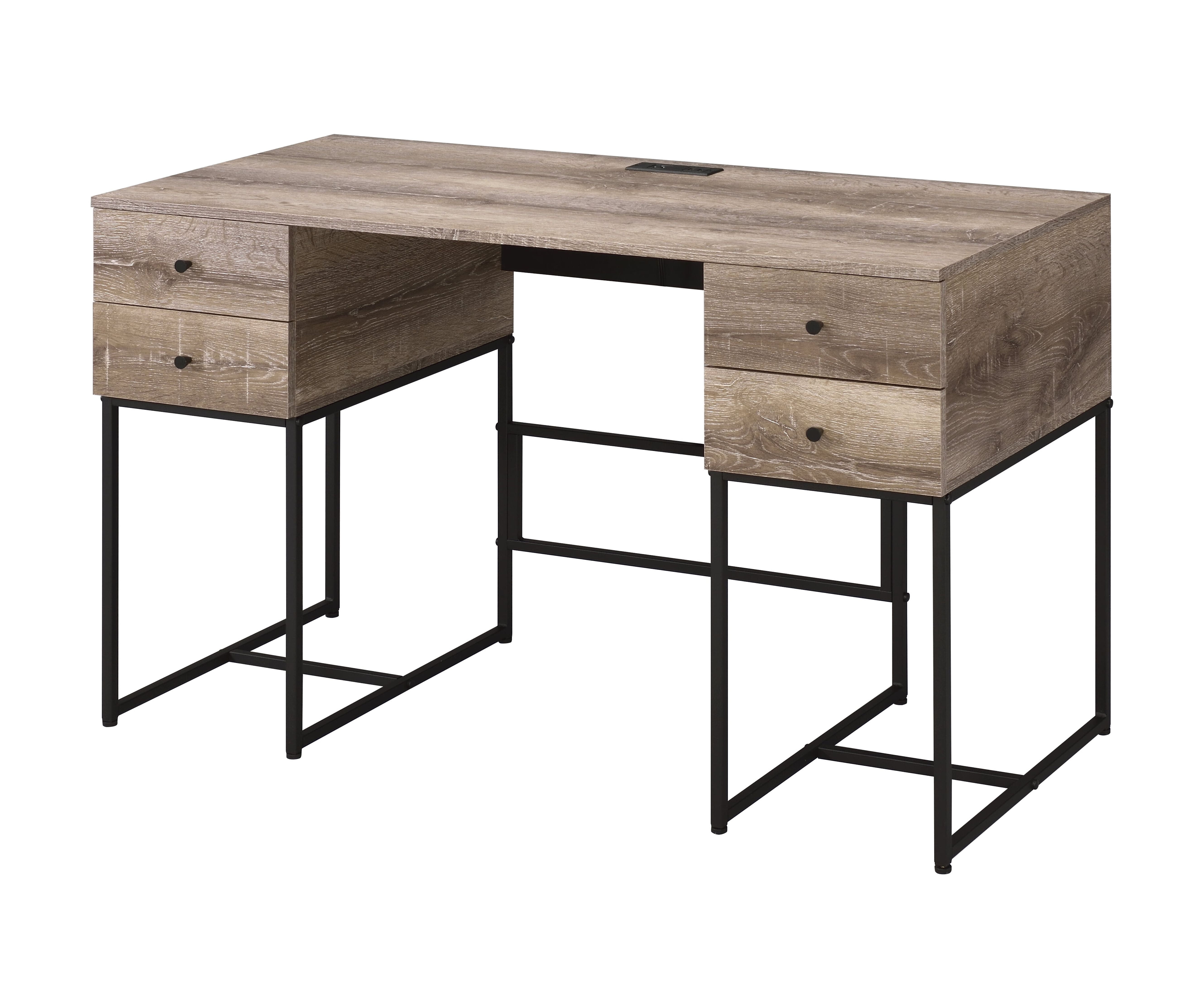 Desirre Rustic Oak & Black Finish Wirting Desk w/ USB Port