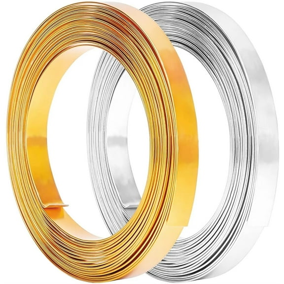Aluminum Craft Wire 2 Rolls 33 Feet Gold Sliver Flat Jewelry Craft Wire 10mm Wide Aluminum Wire for Bezel Jewelry Making, Sculpting, Armature Craft
--------
Craft Wire for Jewelry Making DIY Crafts