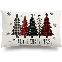 Christmas Pillow Covers 12x20 Inch Merry Christmas Red Black Buffalo Plaid Christmas Trees Decorative Throw Pillow Cover Christmas Decorations Winter Holiday Decor Cushion Case for Home Couch