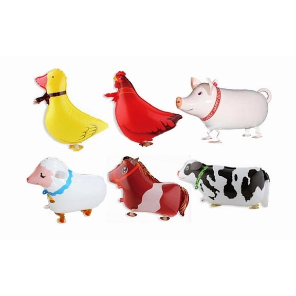 Borang 11 Pack of 6 Walking Farm Animal Balloon Birthday Bbq Party Décor(Pony,Duck,Rooster,Cow,Pig,Sheep)