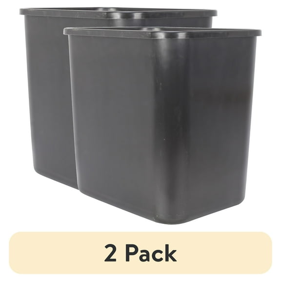 (2 pack) Mainstays Bathroom Trash Can, 3 Gallon Plastic Open Top Garbage Bucket Bin, Black