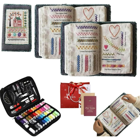 2026 New Embroidery Stitch Book Kit - Portable All Scenario All-in-One Embroidery Stitch Book Sewing Kit, Comes with Complete Toolkit and Instructional Tutorial for Beginners and Craft Lovers