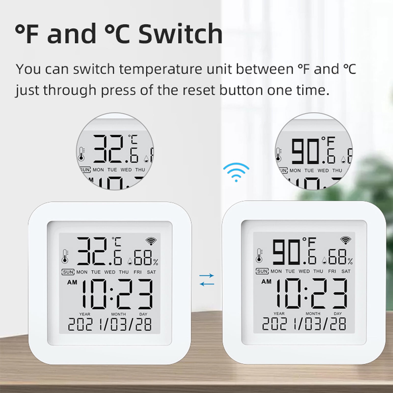 NFTIGB Tuya WiFi Smart Temperature and Humidity Sensor, LCD Display, USB Powered, White