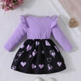 thumbnail image 4 of Zwiiyzr 2025 6M-3T Baby Girls Casual Dress Heart Pattern Solid Color Ribbed Knit Round Neck Ruffled Long Sleeve Dress Purple, 4 of 9