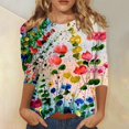 thumbnail image 2 of moda de las mujeres casual cuello redondo manga 3/4 suelta impresa camiseta señoras top verde/xl, 2 of 6