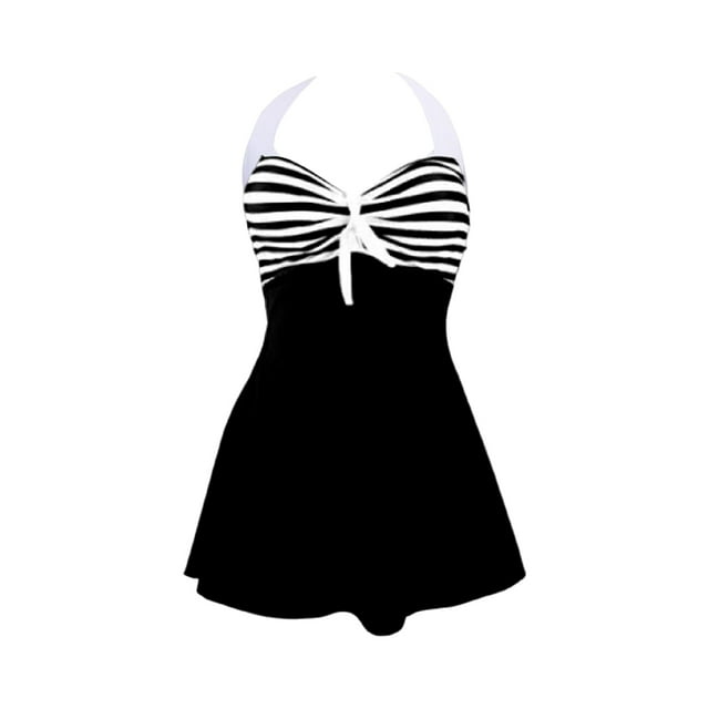 Qarigey Vestido de baño sin espalda para mujer, traje de baño para niña, traje de baño a la moda para mujer, traje de baño para tomar el Vestidos raya blanca negra M