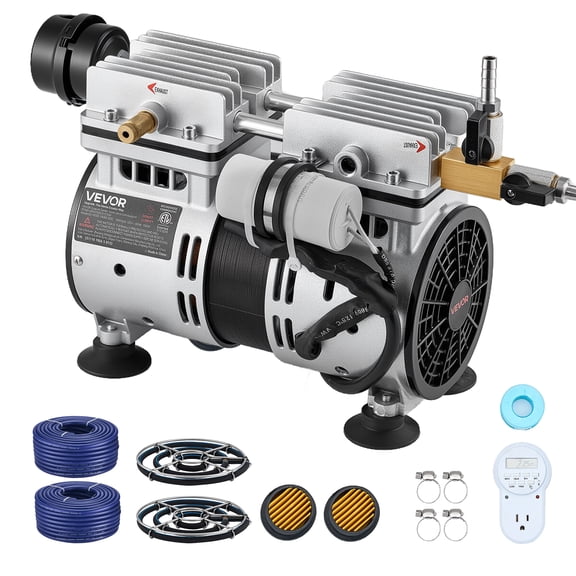 VEVOR Pond Aerators, 5.2CFM Aeration System for Lake up to 3 Acres, 3/4HP Air Compressor, 2 Diffusesr & Two100' Weighted Tubings, Aeration Pump for Outdoor Ponds & Lakes Deep Water Oxygen Circulation