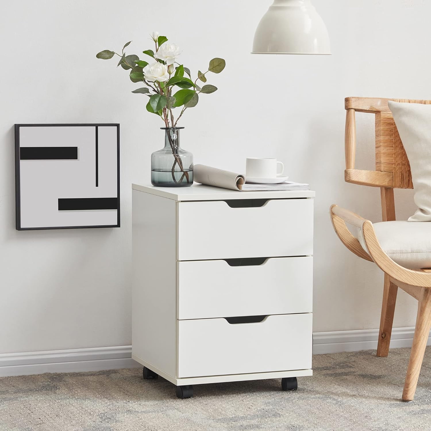 3-Drawer Vertical Filing Cabinet Rolling Wood Mobile File Cabinets Under Desk for Home Office with Casters (White, Non-Assembled)