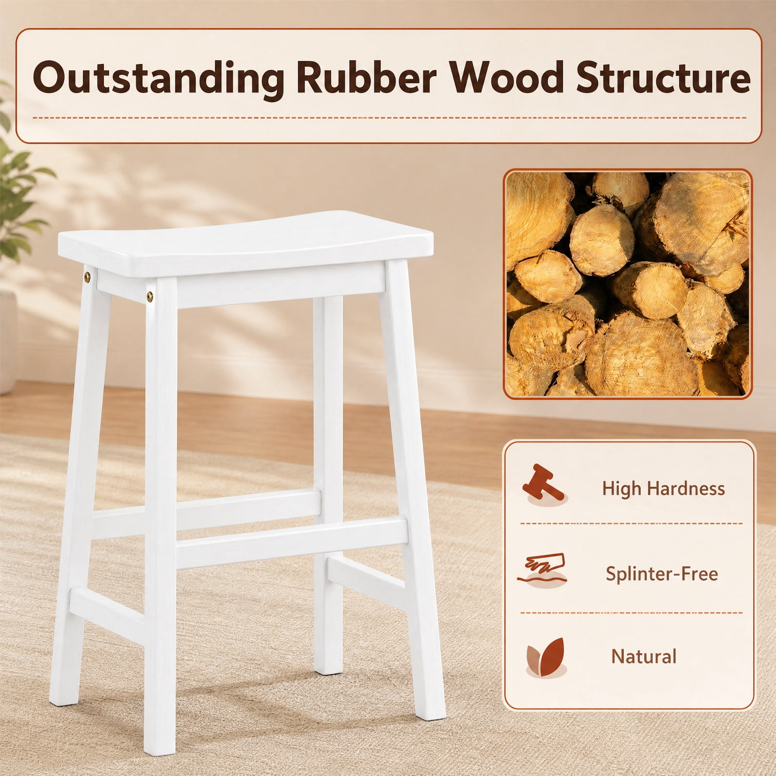Furnibear Set of 2 Saddle Seat Counter Height Stools with Curved Seat and Footrests