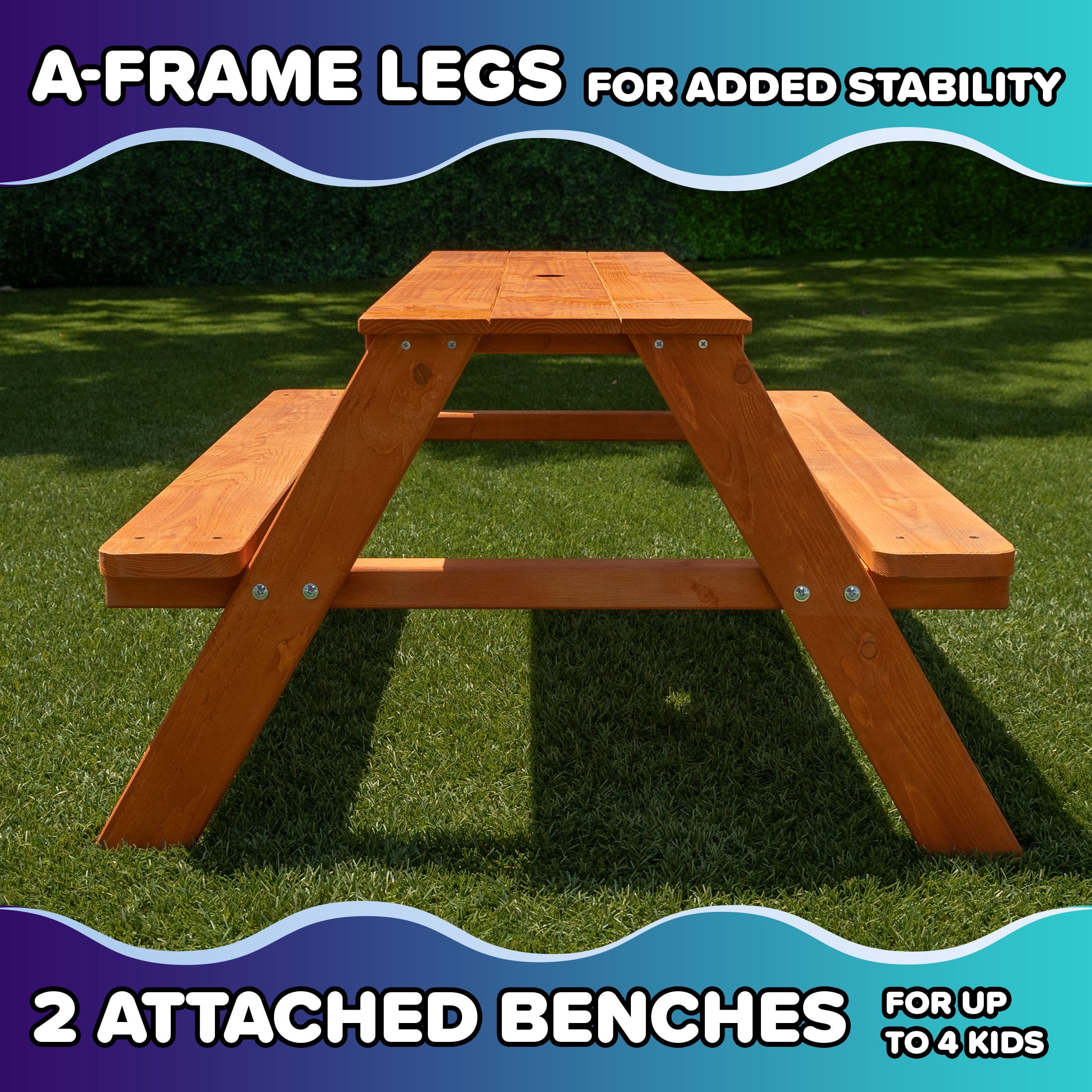Sportspower Kids Outdoors Wooden Picnic Table, 41.3" x 34.8" x 19.88", Brown