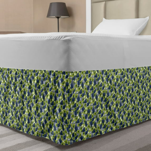 Avocado Bed Skirt, Repeating Sliced and Whole Organic Healthy Fruit, Elastic Bedskirt Dust Ruffle Wrap Around for Bedding Decor, 4 Sizes, Sea Blue Apple Green, by Ambesonne