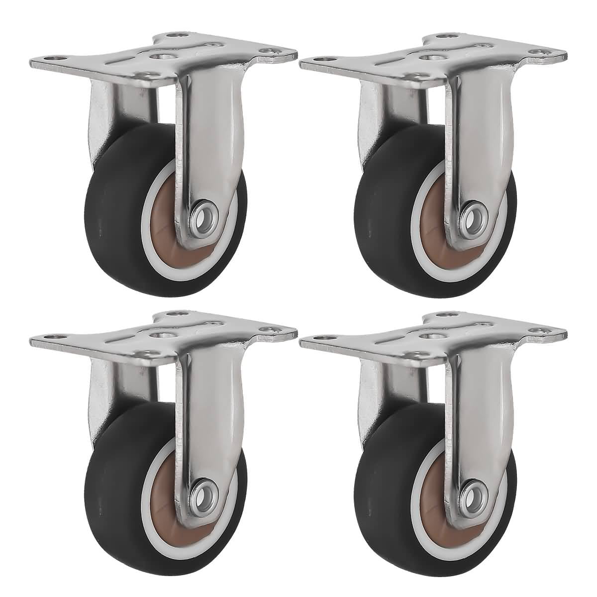 12 Pack 1.25" Low Profile Rigid Caster Black Rubber Fixed Caster Wheels 