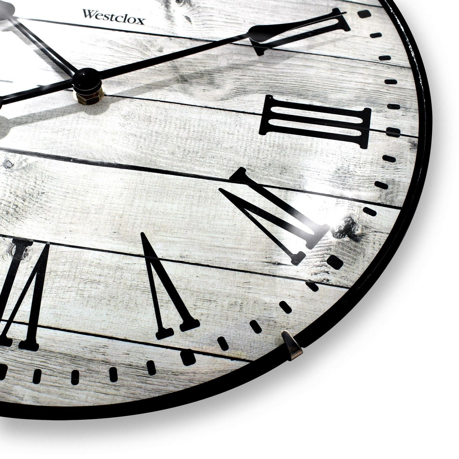 Westclox Large White Wash Woodgrain  Wall clock with Roman Numerals and Domed Glass