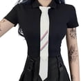 thumbnail image 2 of Seyurigaoka Women's Button Front Short Sleeve Rib Knit Polo Shirt with Neck Tie, 2 of 9