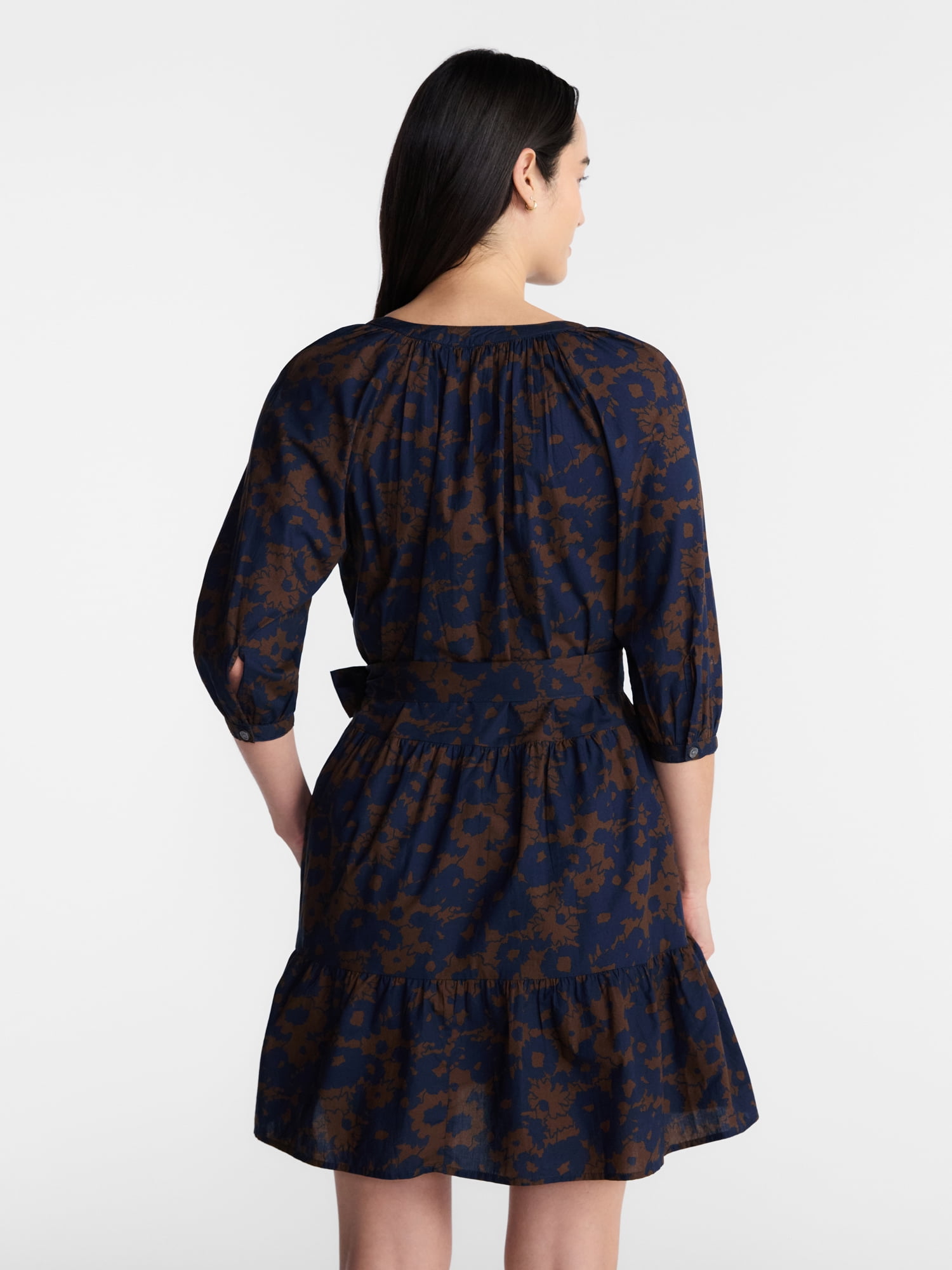 Time and Tru Women's Cotton Tiered Mini Dress with Ruffle Hem, Sizes XS-XXXL