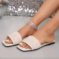 thumbnail image 3 of Wensltd Women's Square Toe Flat Sandals with Metal Chain Summer Casual Fashion Sandals for Daily Outdoor Wear Beige, 3 of 8