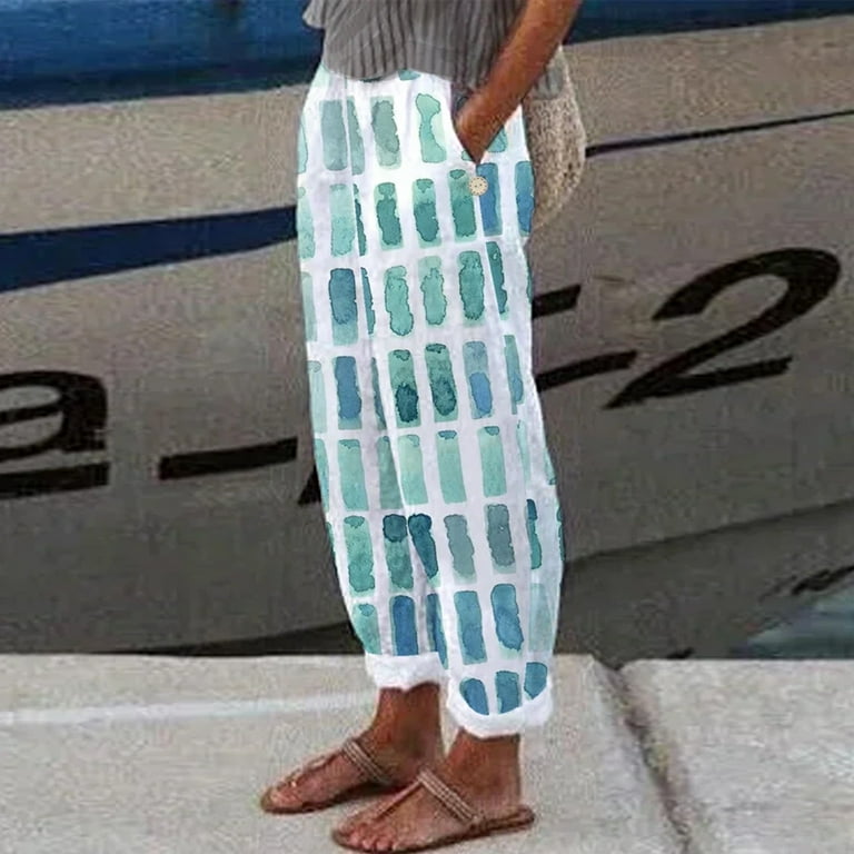 Hvyesh Plus Size Linen Pants for Women Summer Elastic Waist Loose Fit Comfy  Drawstring Trousers Yoga Beach Pants 