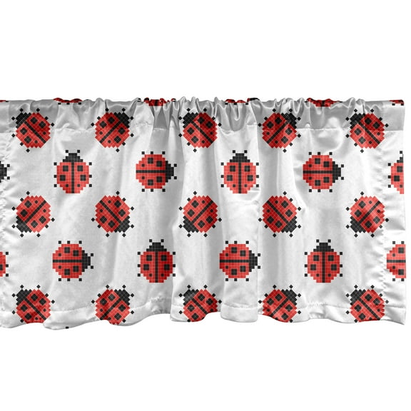 Ambesonne Ladybugs Valance Pack of 2, Cross-stitch Insect Model, 54"X18", White Scarlet and Black