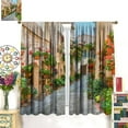 thumbnail image 4 of Italian Kitchen Blackout Curtains,European Garden Greece Scene Tuscany Vintage Street Floral Plant Mediterranean Brown Green Landscape Window Treatments Drapes for Living Room Bedroom 84x84in, 4 of 6