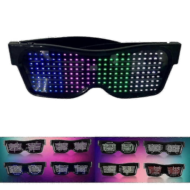26-27 LED Glasses Customizable BT LED Glasses Colorful Light Glow Glasses DIY Messages 31 Animations 11 Pictures Music Mode Glow