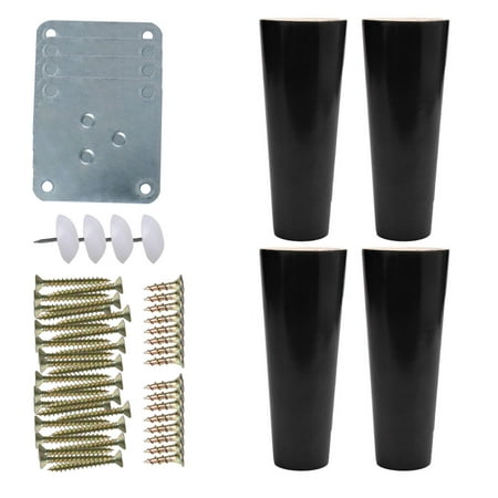 6 Solid Round Wood Furniture Legs Chair Table Cabinet Feet Replacement Height Adjuster Set Of 4 Black